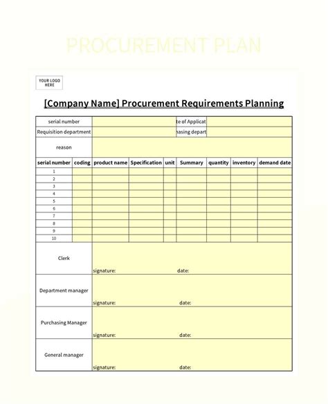 Free Procurement Plan Templates For Google Sheets And Microsoft Excel