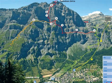 In the steep rock face of the daubenhorn, rising above leukerbad, 216 meters of ladders and more than 2000 meters of steel cables were installed. Daubenhorn (Leukerbad) - Switzerland & Germany
