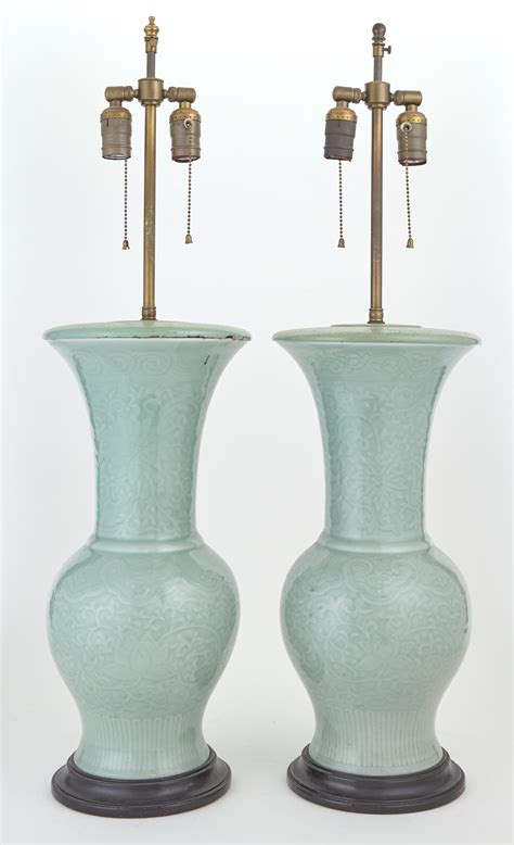 Pair Of Chinese Celadon Vases Mounted As Lamps Doyle Auction House
