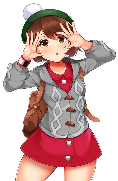 Safebooru 1girl Arms Up Backpack Bag Bangs Beret Blush Breasts Brown Eyes Brown Hair