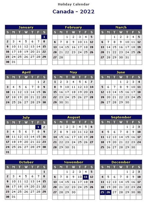 2022 Calendar Canada With Holidays Printable Calendar Usa Printable