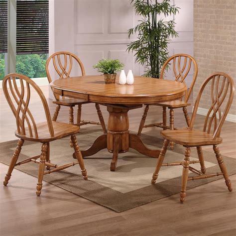 Dining Solid Oak Single Pedestal Dining Table With 4 Double X Back