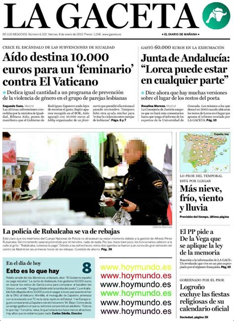 Periódico La Gaceta España Periódicos De España Edición De Viernes
