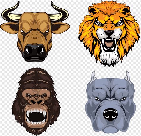 Angry Animal Head Icons Buffalo Lion Gorilla Bulldog Png Pngwing