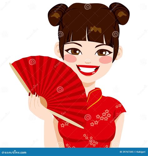 Chinese Woman Holding Fan Stock Vector Image 39767345