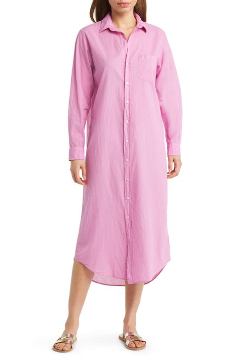 frank and eileen rory button up organic cotton maxi shirtdress in pink lyst