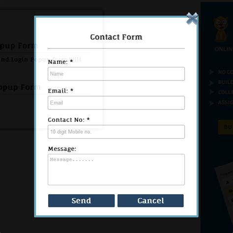 Jquery Popup Login And Contact Form Formget