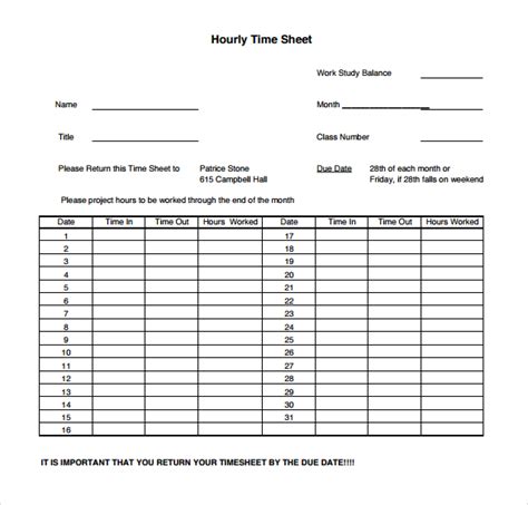 Printable Hourly Time Sheet Template Business Psd Excel Word Pdf