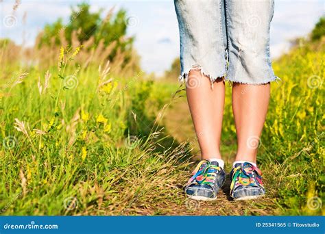 Female Feet On The Path In The Park Stock Image Image Of Walking