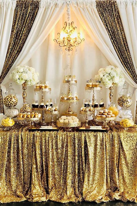 White And Gold 50th Birthday Dessert Table Wedding Anniversary