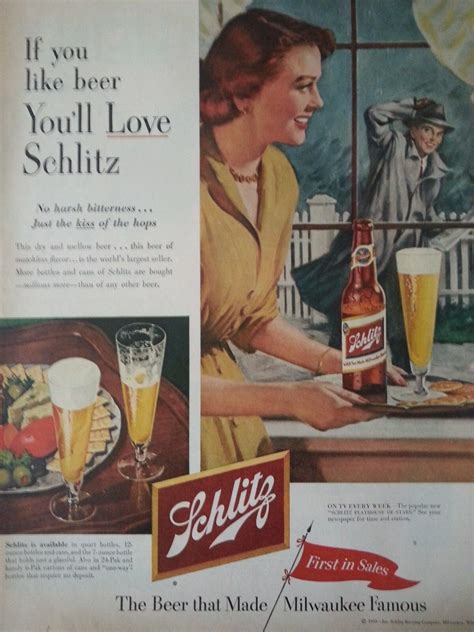 1953 Schlitz Beer Ad Supper Windy Rain Storm Milwaukee