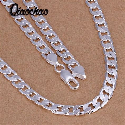 The square box link of this sterling silver chain not only looks fantastic but, it's also very comfortable to wear and is available in 4 different finishes. 925 sterling silver color necklaces for men 6mm 1:1 flat ...