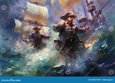 Daring Pirate Captains Sailing Enchanted Seas Generative Ai Stock