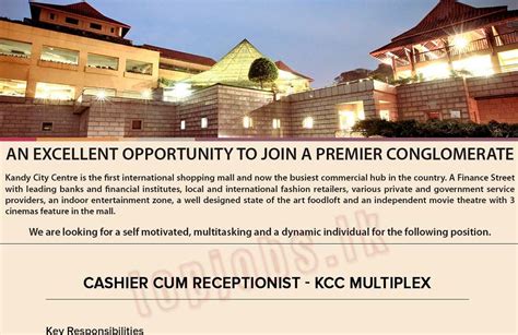 Cashier Vacancy Kandy KCC Multiplex Sri Jobs Government Job