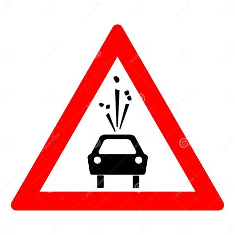 Road Sign Of Rock Slide Rock Fall Warning Sign Red Triangle And
