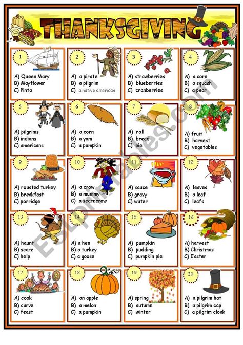 Thanksgiving Quiz Bw The Key Esl Worksheet By Jazuna