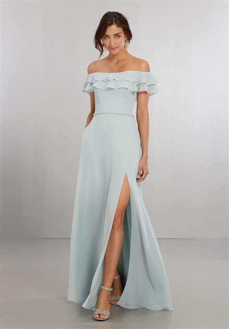 Chiffon Bridesmaids Dress With Off The Shoulder Flounced Neckline Morilee