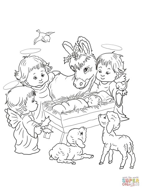 Cute Baby Angels Coloring Pages Nativity Scene With Cute Angels And