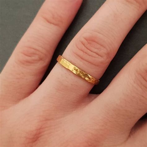 24k Goldring Pures Gold 9999 Solid Hammered Mens Ring Handmade