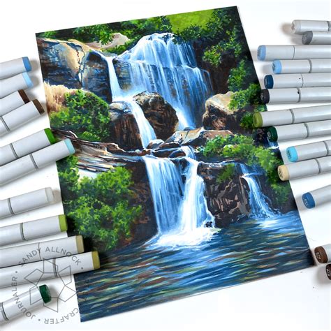 Outstanding Cool Waterfall Copic Marker Drawing Sandy Allnock