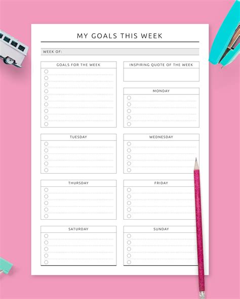 Weekly Goals Template Has A Simple Design And Its Structure Is Easy To
