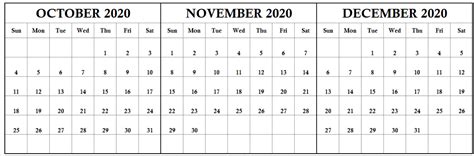 October November December 2020 Calendar Printable Calendar Word Free