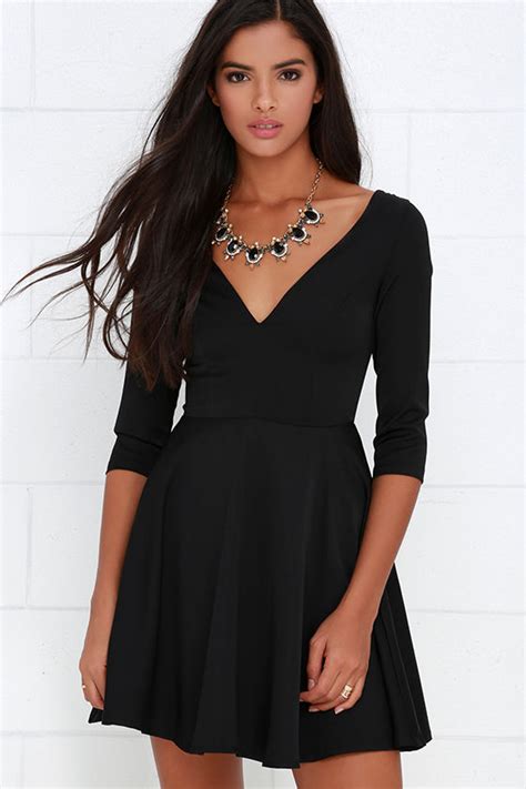 Black Dress Skater Dress Lbd Long Sleeve Dress 5400