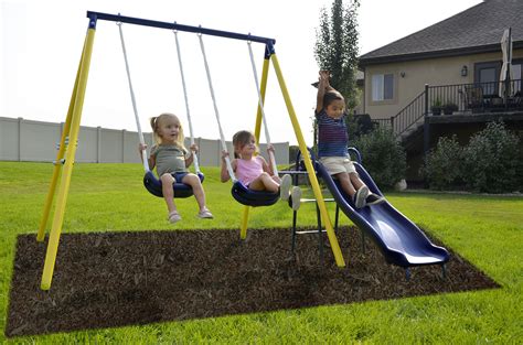 Sportspower Power Play Time Metal Swing Set With 5ft Heavy Duty Slide And Two Swings