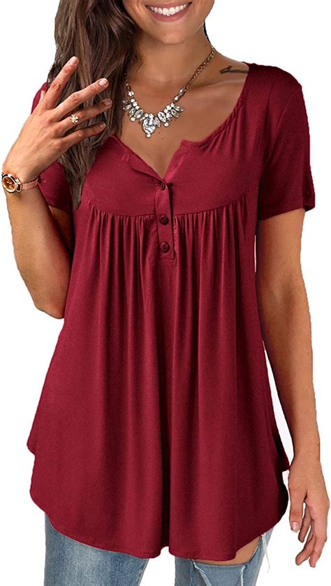 Ajesdani Womens Plus Size Tunic Tops Long Sleeve Casual Floral Henley