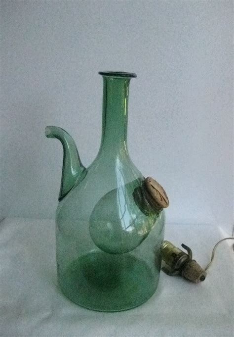 vintage wine decanter jug chiller green glass 1970s with light etsy