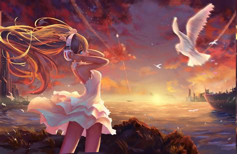 Anime Girls Landscape Painting Twintails Vocaloid Hatsune Miku