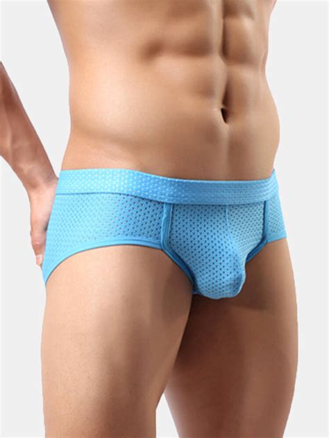Mens Mesh Breathable Solid Color Sexy Low Rise Underwear Sale