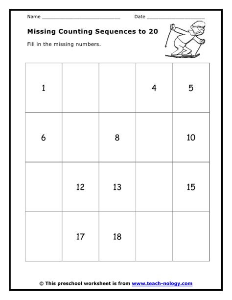 Sequencing Numbers 1-20 Worksheets