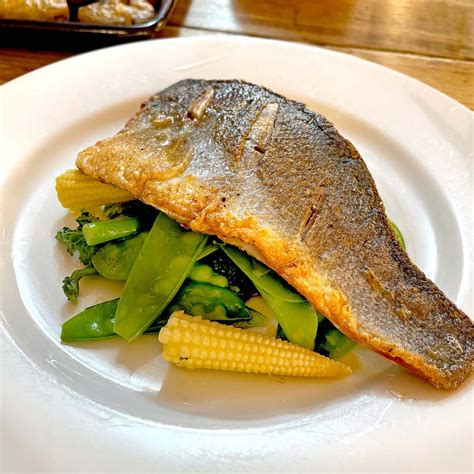 Pan Fried Sea Bass With Steamed Veg And Herb Butter