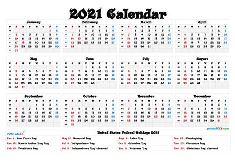 For most federal employees, friday, december 31, 2021 will be treated as a holiday for pay and leave purposes. Printable 2021 Calendar With Federal Holidays | Printable ...