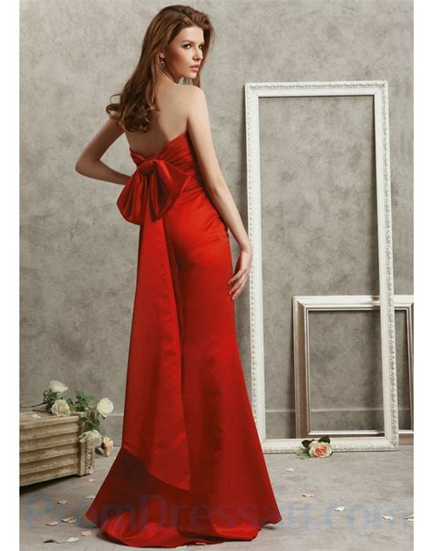 Sweetheart Satin Fitted Long Red Prom Dresses With A Big Bow On The