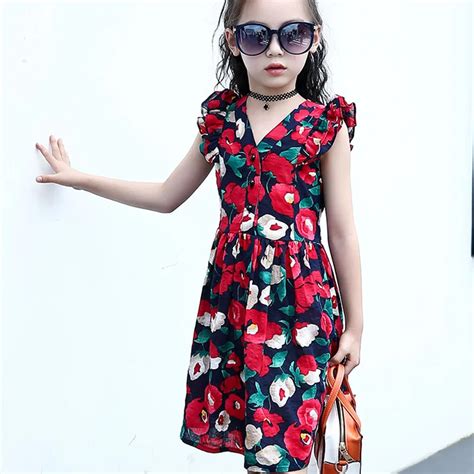 Flare Sleeve Floral Printed Summer Dress For Teenagers 2018 Ruffles