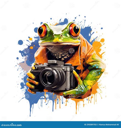 Frog With Camera Color Splash Cute Frog Camera Man Ai Generated Stock