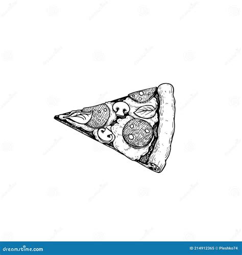 Pizza Pepperoni Piece Top View Hand Drawn Sketch Style Drawing