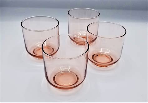 Vintage Pink Metroplitan Juice Glasses Set Of 4 Drinking Glasses Set Of Four Pink Tinted