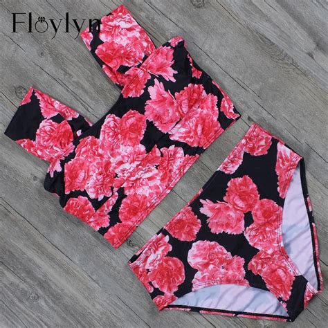 Floylyn 2017 New Arrival High Waist Bikini Set Women Print Swimwear
