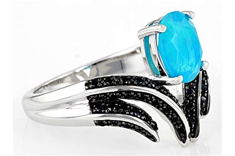 054ctw Paraiba Blue Opal And 026ctw Round Black Spinel Rhodium Over