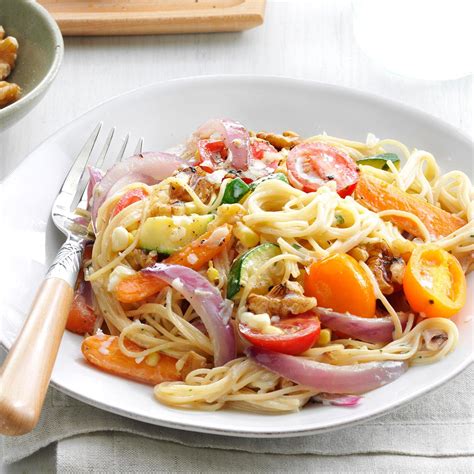 The nutty flavor of brown butter adds a little flair to this simple, easy dish. Angel Hair Primavera Recipe | Taste of Home