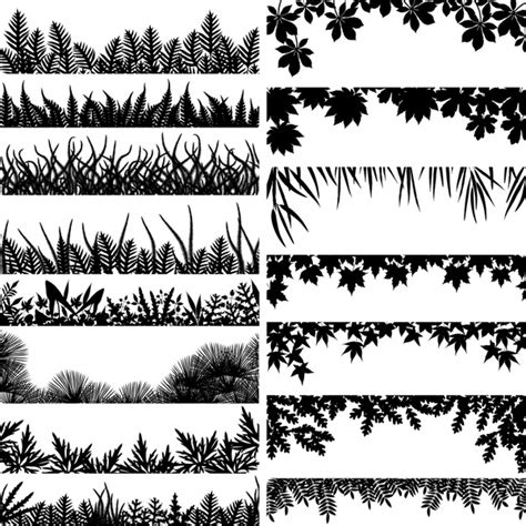 Nature Design Elements Black White Leaf Grass Icons Vectors Graphic Art
