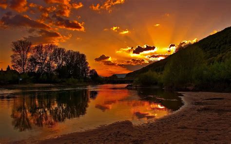 Wallpaper Sunlight Sunset Water Nature Reflection Clouds