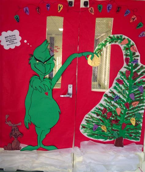 The Grinch Door Is Decorated To Look Like Its Getting Ready For Christmas