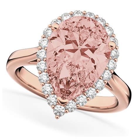 Pear Cut Halo Morganite And Diamond Engagement Ring 14k Rose Gold 474ct