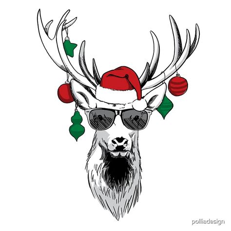 Cool Reindeer With Sunglasses Funny Christmas Cartoon By Polliadesign Redbubble