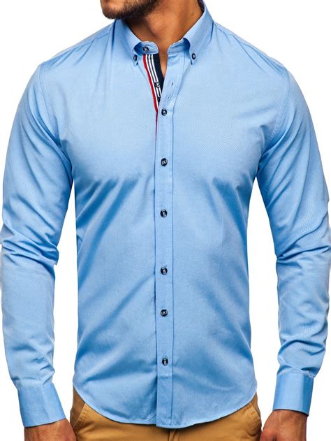 Camisa Estampada A Manga Larga Para Hombre Color Azul Celeste Bolf 8843