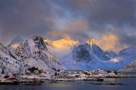 Storm Clouds Above Lofoten Norway Harbor In Winter Print Photos By